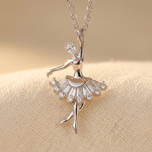 925 Sterling Silver Elegant Ballerina Moissanite Pendant Necklace – Gr