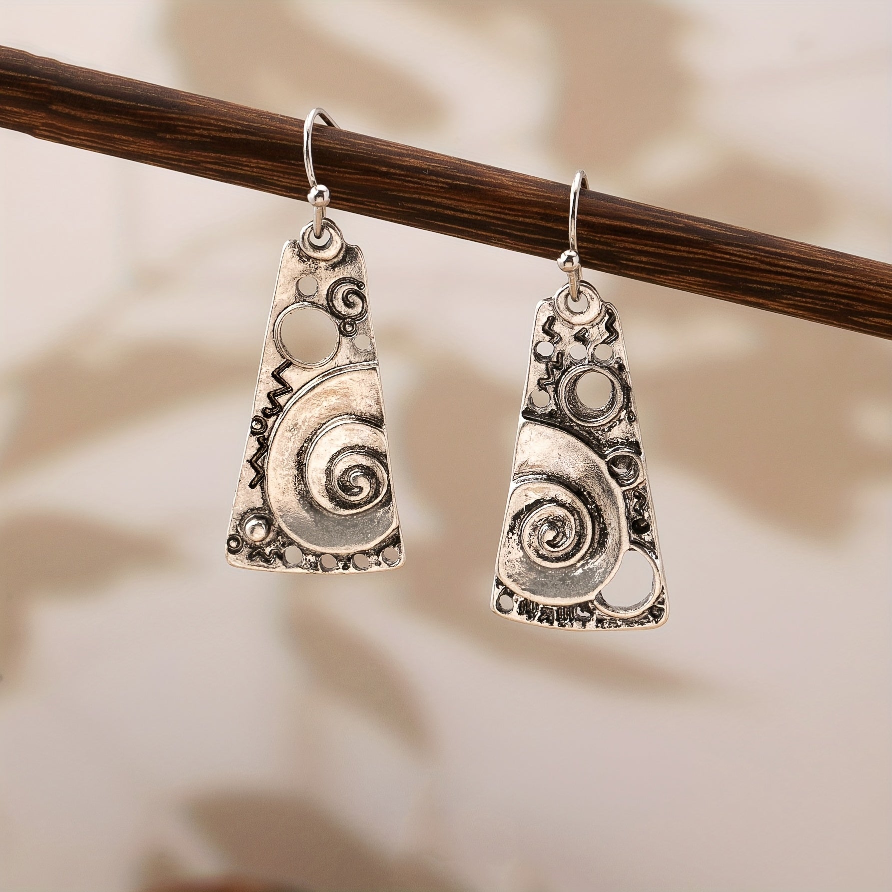 Bohemian Geometric Spiral Engraved Ethnic Drop Earrings