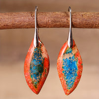 Vintage Bohemian Orange and Blue Natural Stone Leaf Earrings
