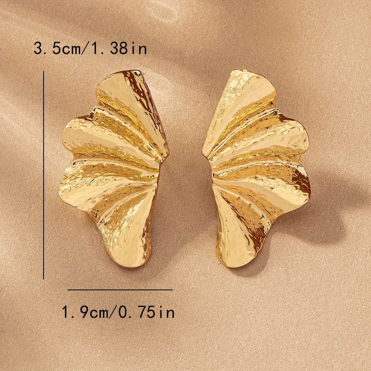 Elegant Textured Gold Fan Statement Stud Earrings