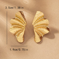 Elegant Textured Gold Fan Statement Stud Earrings