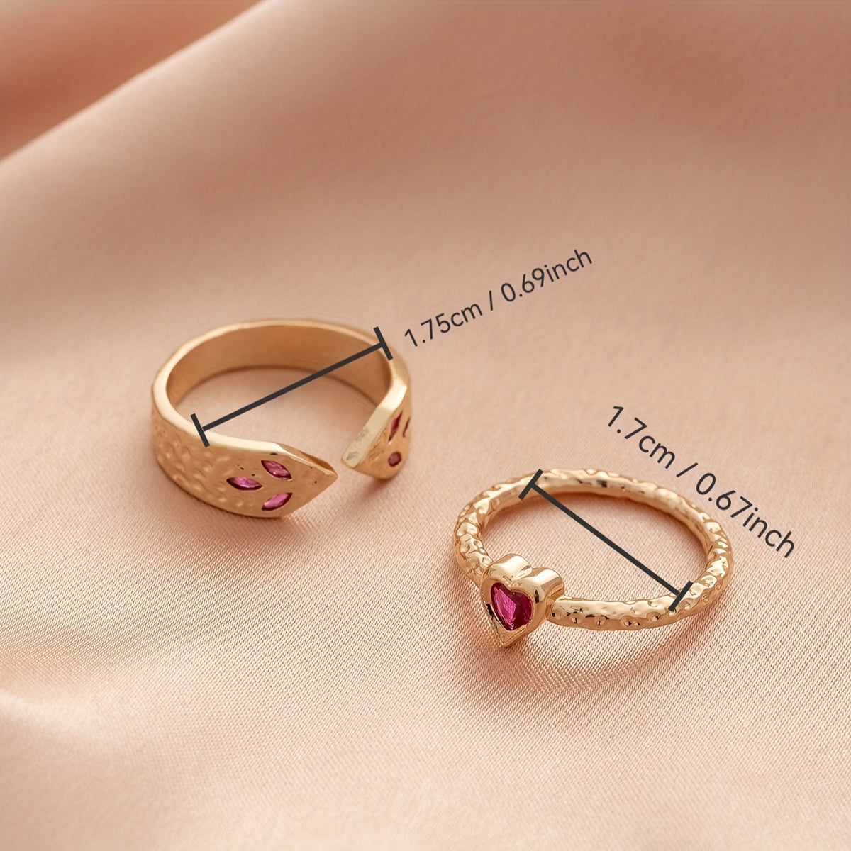 Vintage Rose Pink Zirconia Snake Pattern Heart Ring Set
