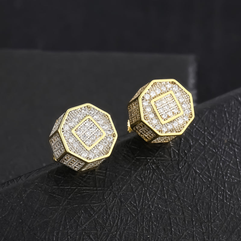 Mens Hip Hop Street Style Octagonal Stud Earrings With Sparkling Synthetic Synthetic Zirconia Stones Metal Jewelry For Casual Formal Outfits Outfit Accessories Luxurious