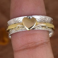 Vintage Two Tone Patterned Heart Spinner Ring
