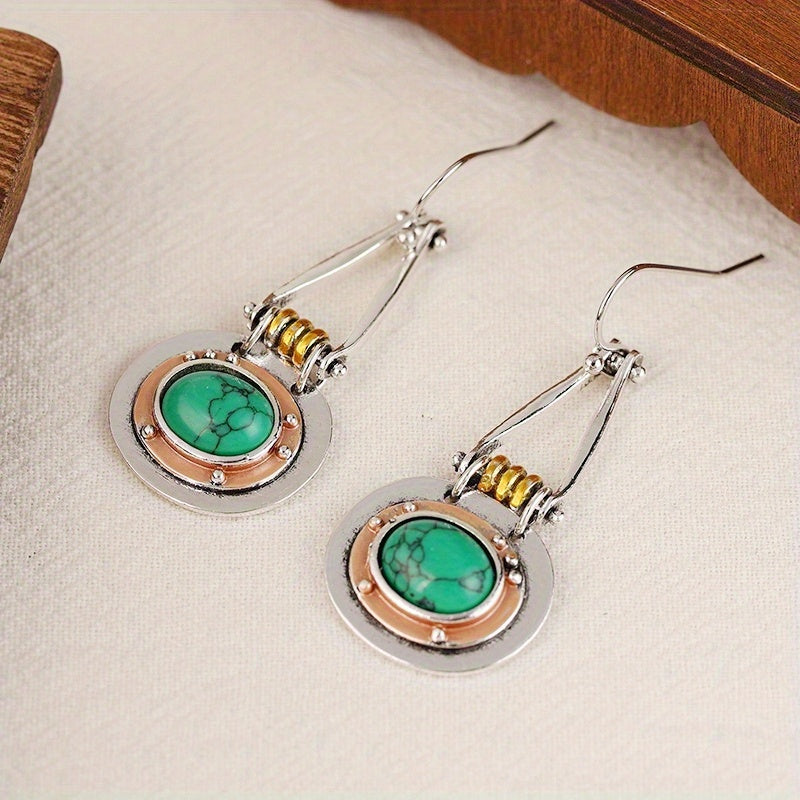 Turquoise Mixed Metal Artisan Drop Earrings