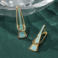 Elegant Gold Tone Synthetic Geometric Turquoise Earrings