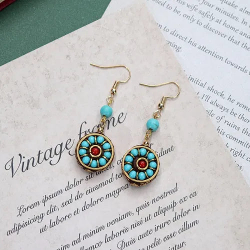 Vintage Turquoise & Pearl Medallion Earrings