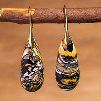 Natural Stone Black Yellow Stone Drop Earrings