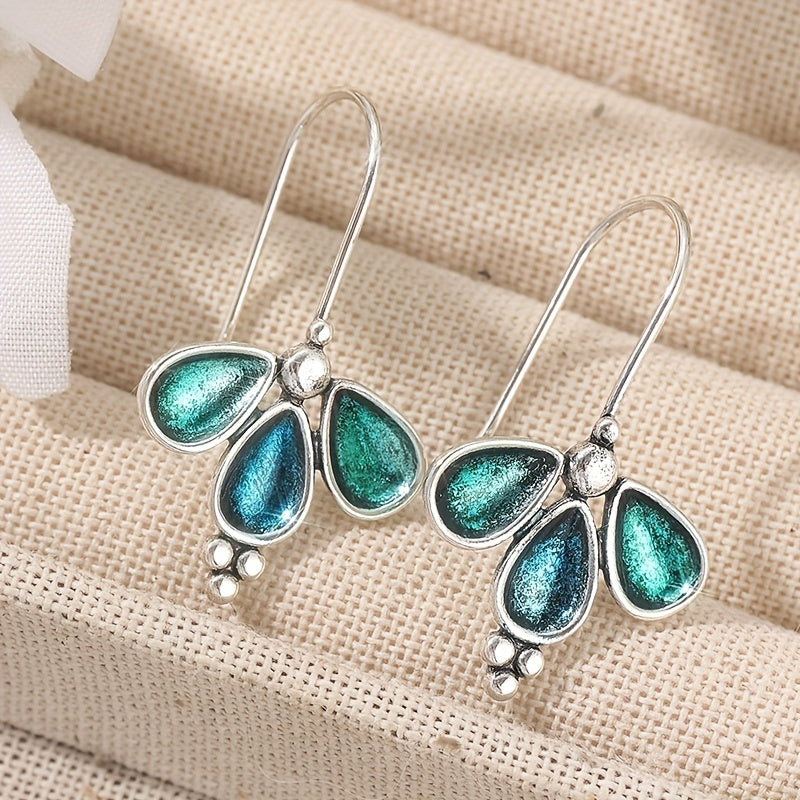 Artisan Teal Glass Floral Drop Earrings