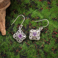 Vintage Purple Zirconia Floral Filigree Drop Earrings