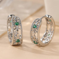 Vintage Retro Hollowed Carved Design Green Zirconia Earring
