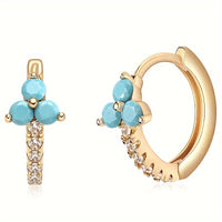 Retro Bohemian Style Synthetic Zirconia Blue Hoop Earrings