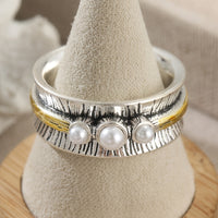 Bohemian Two Tone Round Pearls Rings