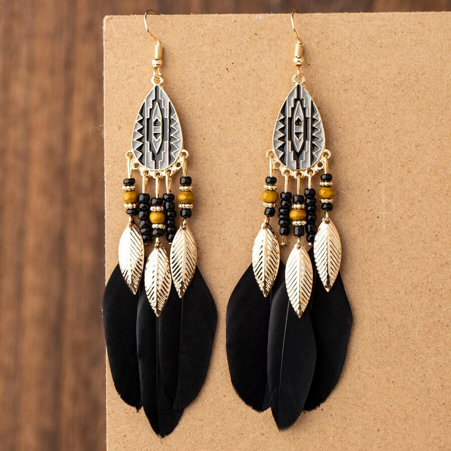Bohemian Exaggerated Retro Style Feather Earrings