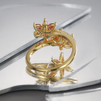 Elegant Vintage Design Cubic Zirconia Ruby Flower Wrap Ring Ring