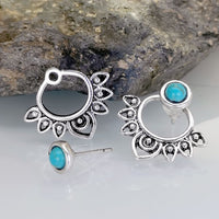 Vintage Turquoise Sunburst Stud Hoop Earring