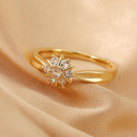 Classic  Gold Plated Cubic Zirconia Flower Decor Ring