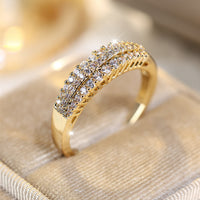 Elegant Three Rows Sparkling Zirconia Gold Plated Ring