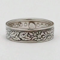 Vintage Silver Plated Snowflake & Coin Pattern Ring