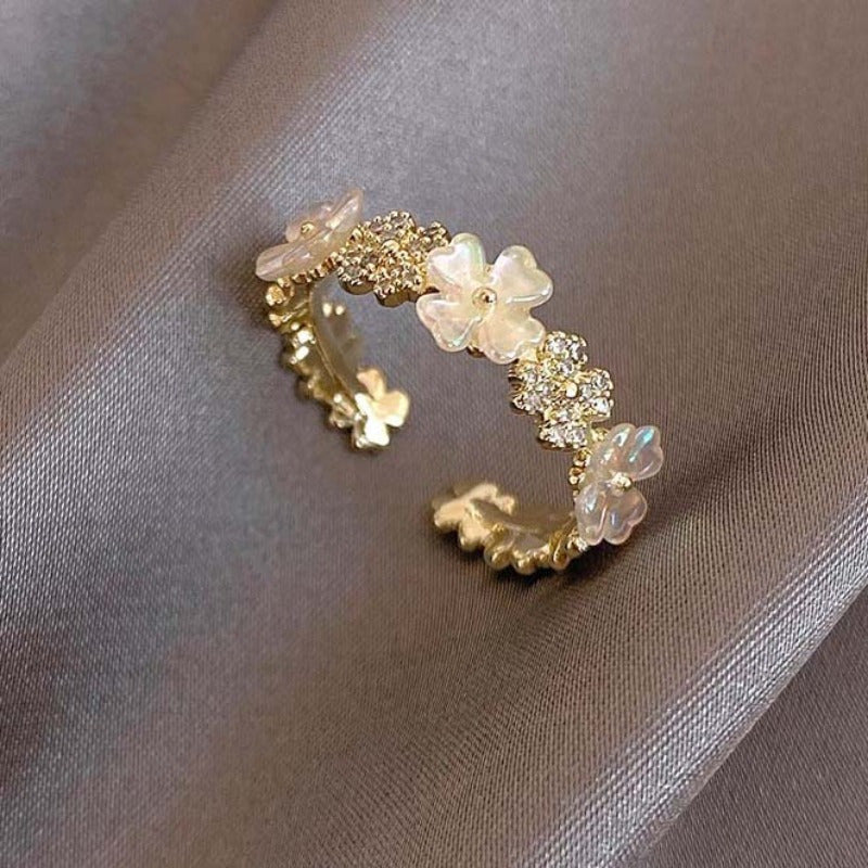 Nl/Zirkonia Vers Bloem Ring Licht Luxe Niche Design Stijlvolle Ring Met Verstelbare Opening