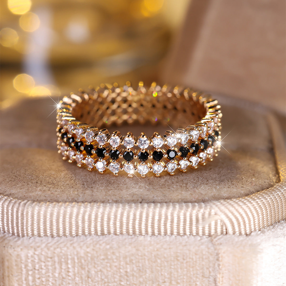 Elegant Full Circle Three Rows Zirconium Gold Plated Ring