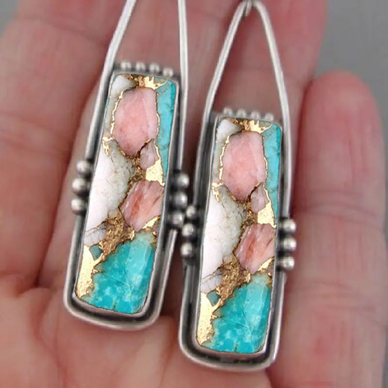1 Pair Of Fashion Creative Bohemian Earrings Imitation Turquoise Pattern Earrings Retro Earrings Jewelry Mens And Womens Earrings For Friends And Lovers Birthday Party Valentines Day Anniversary Gift Earrings