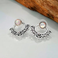 Vintage Turquoise Sunburst Stud Hoop Earring
