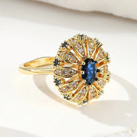Elegant Gold Plated Sunflower Design Blue Zirconia Inlaid Ring