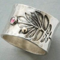 Bohemian Carved With Pinkish Zirconia Inlay Wide Ring