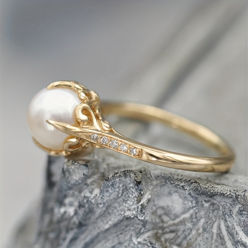 Vintage Pearl & Zirconia Latin Style Gold Plated Ring