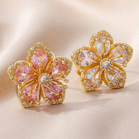 Elegant Gold Plated Pink Zirconia Flower Ring