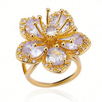 Elegant Gold Plated Pink Zirconia Flower Ring
