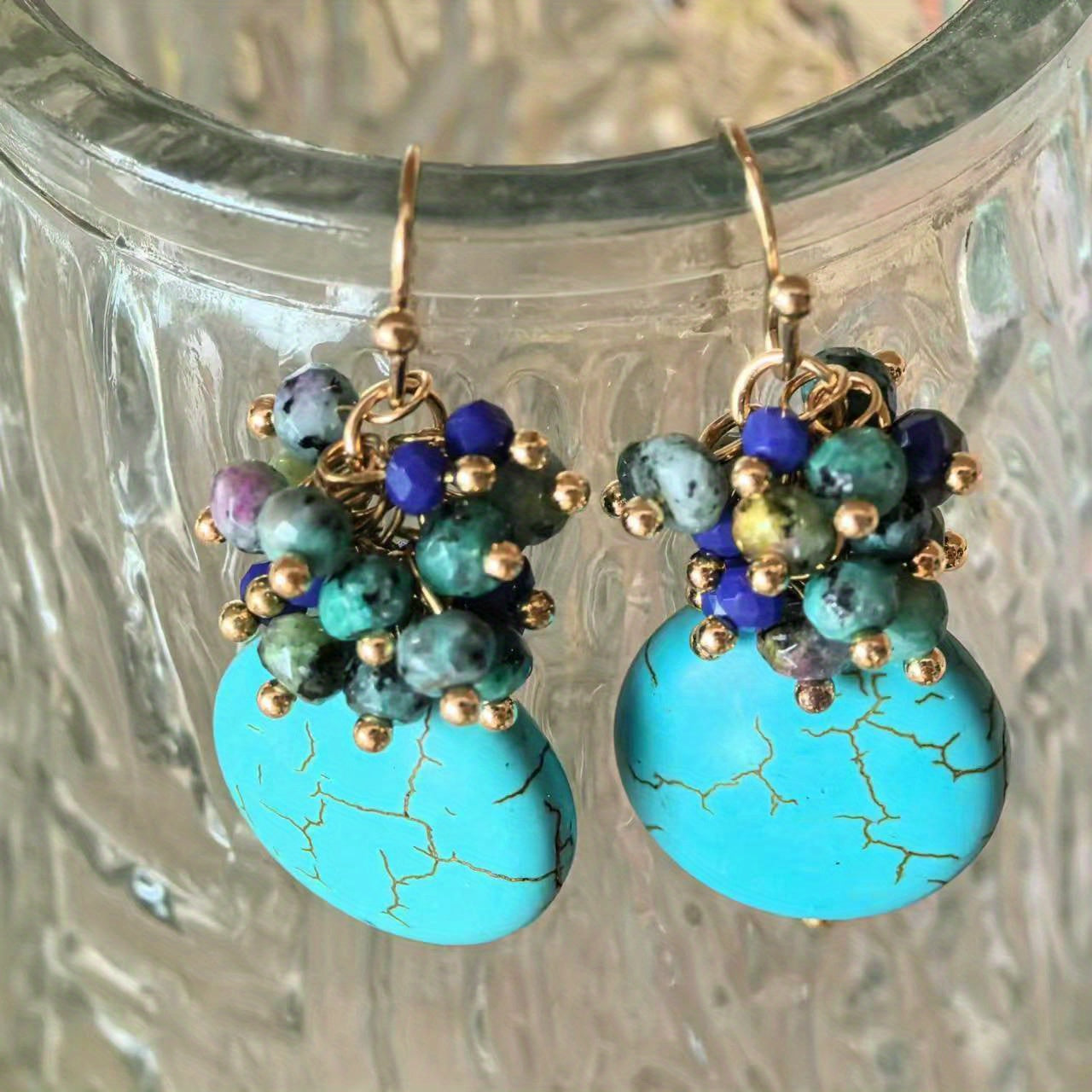 Womens Elegant Drop Earrings Teal Blue Setting Everyday Party Jewelry Synthetic Gemstones For Year Round Sophisticated Accessories Earrings Versatile Accessories Statement Piece Gemstone Accessories