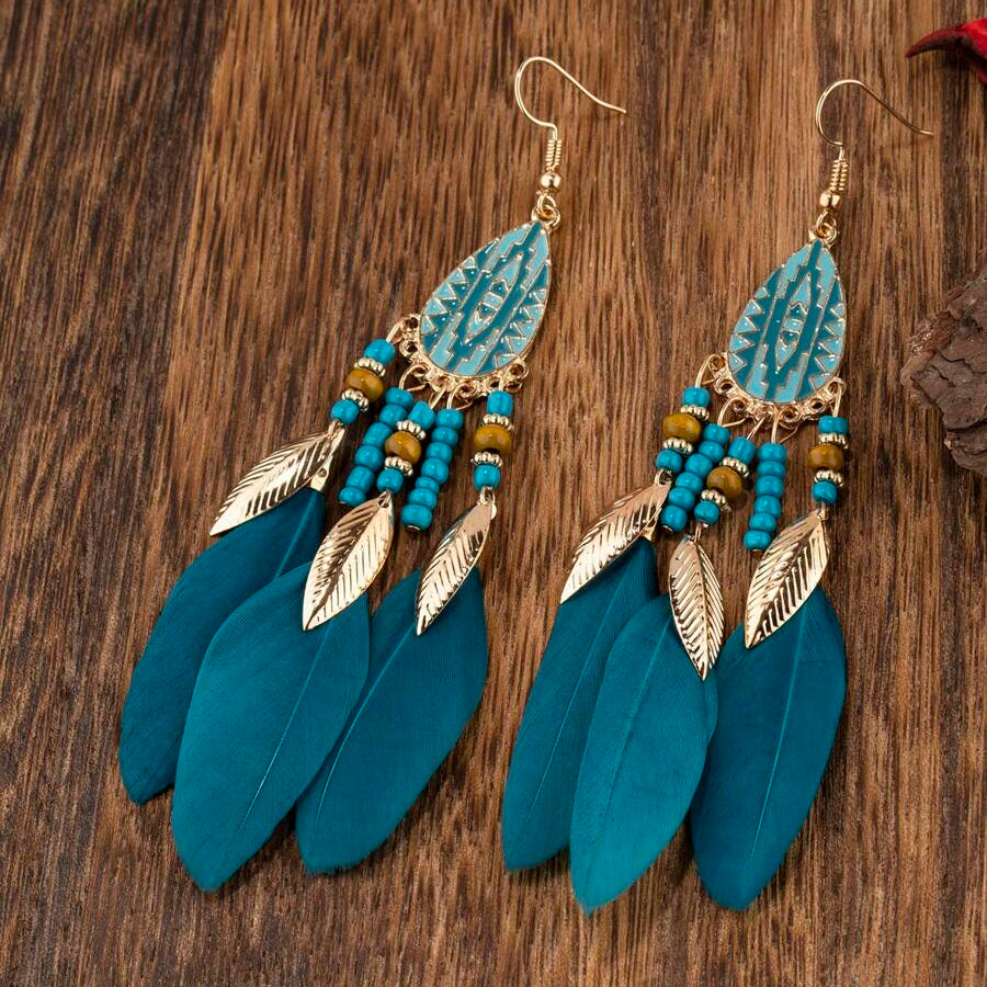 Bohemian Exaggerated Retro Style Feather Earrings