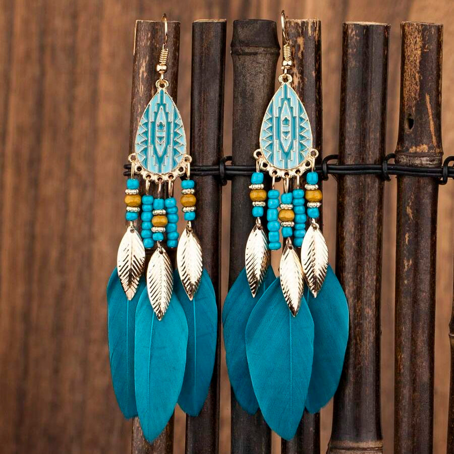 Bohemian Exaggerated Retro Style Feather Earrings