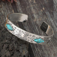 Vintage Bohemian Western Totem Engraved Inlaid Turquoise Bracelet