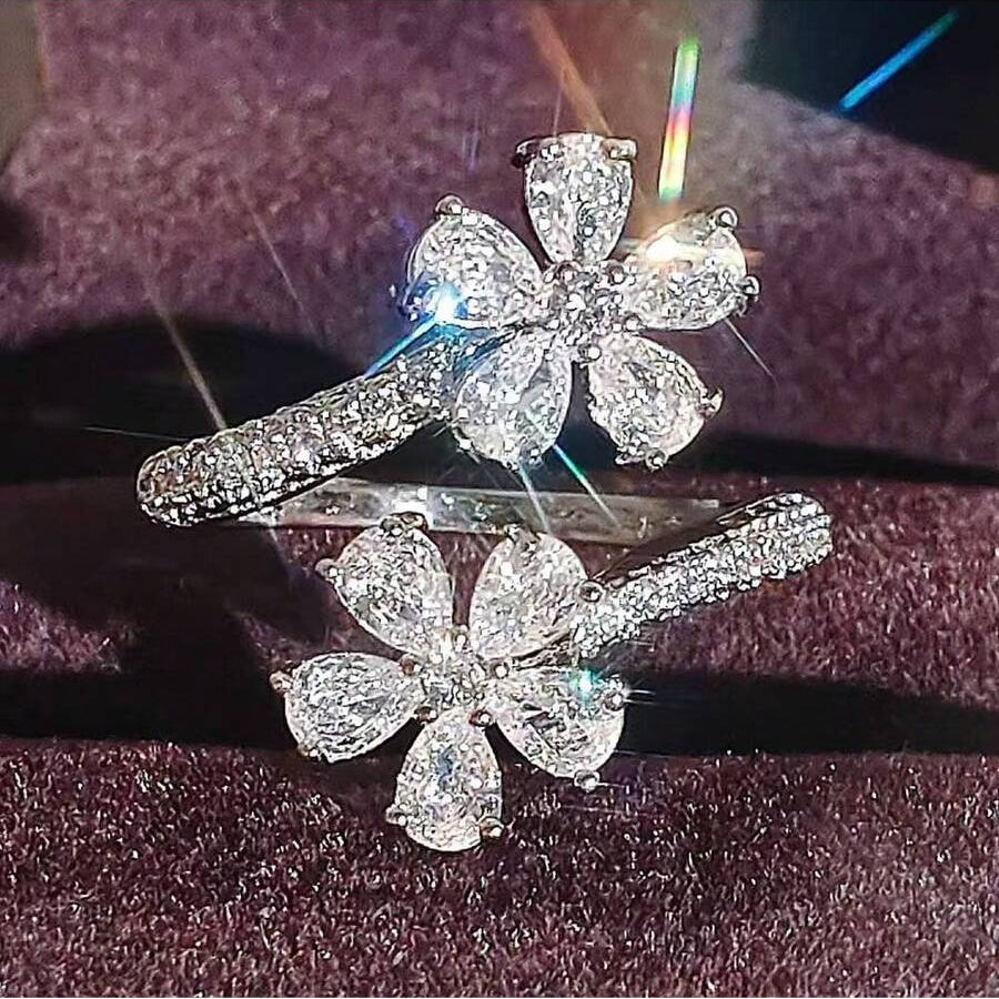 Elegant Adjustable Flower Cubic Zirconia Ring