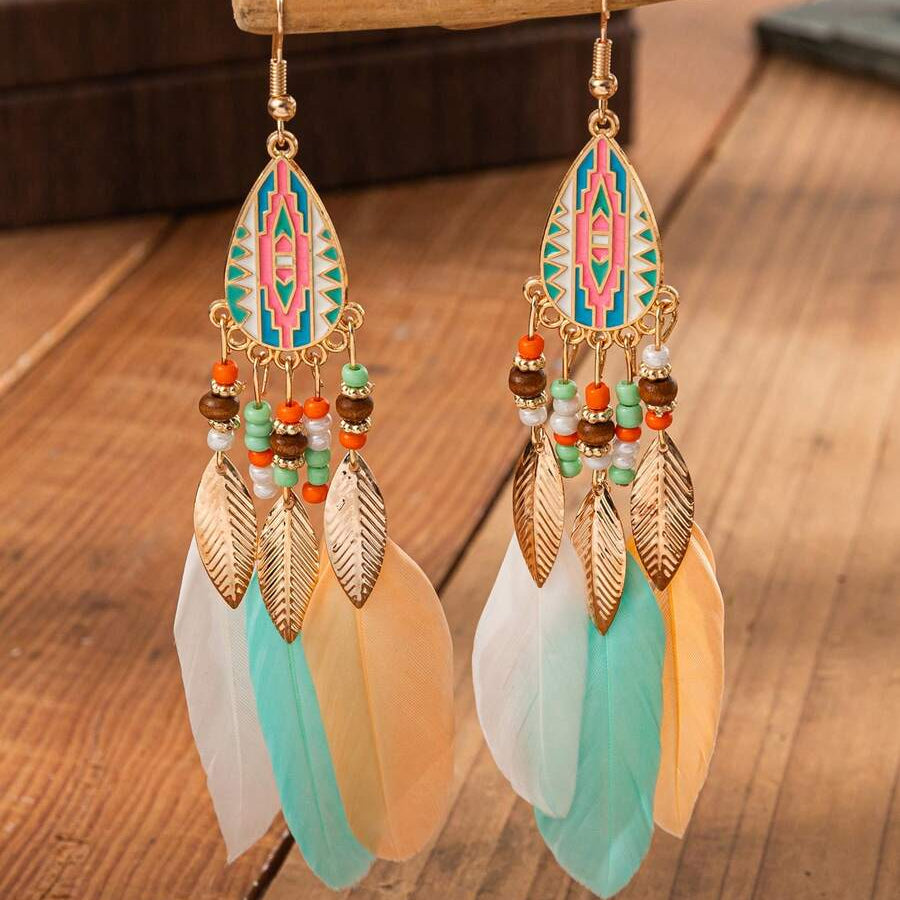 Bohemian Exaggerated Retro Style Feather Earrings