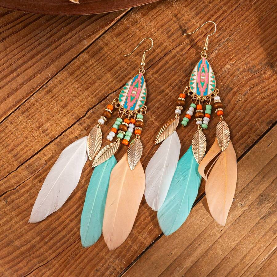 Bohemian Exaggerated Retro Style Feather Earrings