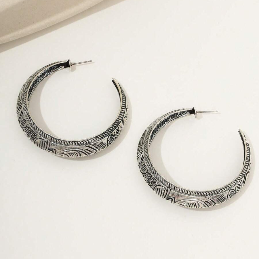 Vintage Bohemian Carved Geometric Hoop Earrings