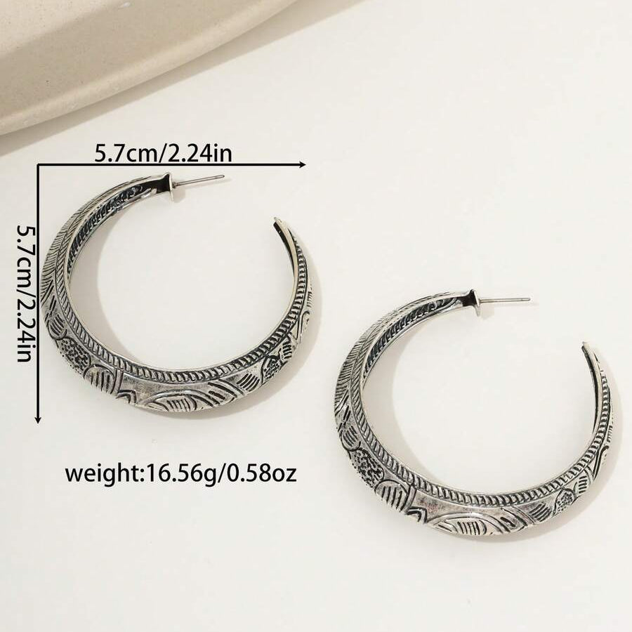Vintage Bohemian Carved Geometric Hoop Earrings