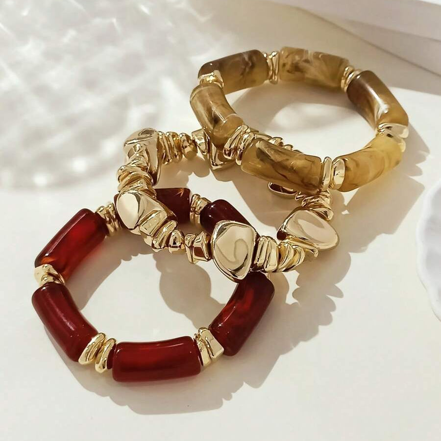 Bohemian Retro Geometric Thick Acrylic Beaded Bracelet
