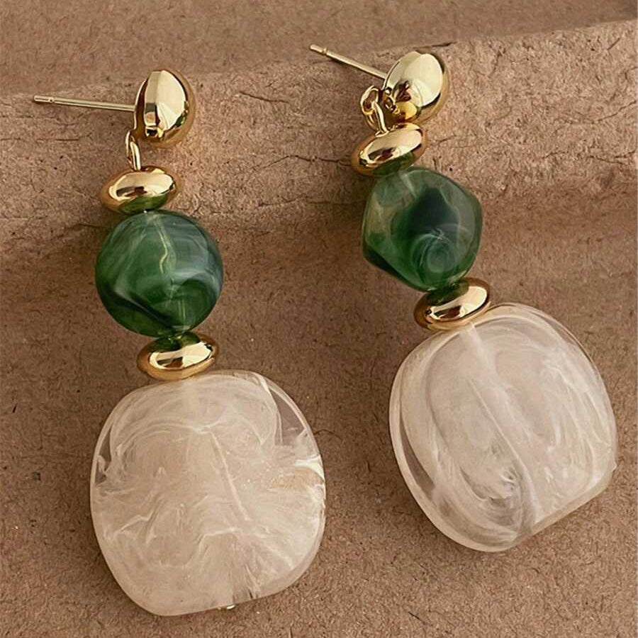 Vintage Asymmetrical Tie Dye Acrylic Long Pendant Earrings