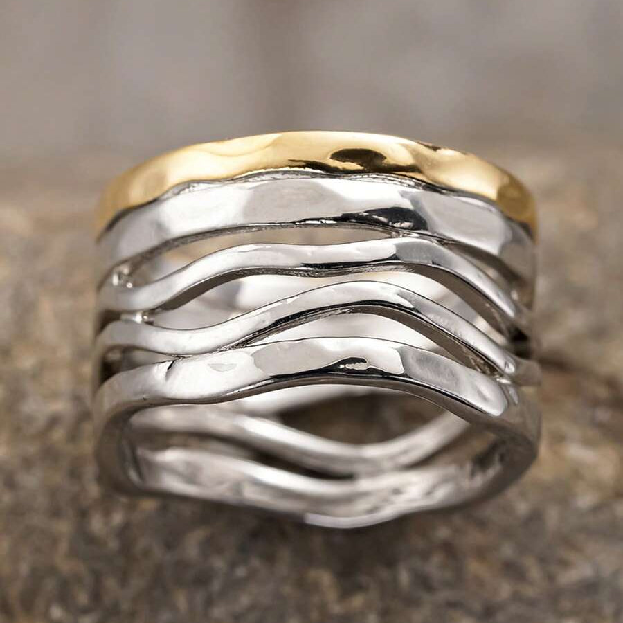 Retro Handcrafted Mixed Metal Multi Strand Wide Band