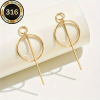 Modern Linear Style Gold Plated Circle Drop Earrings