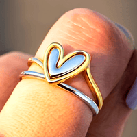 Vintage Metallic Style Two Tone Heart Rings