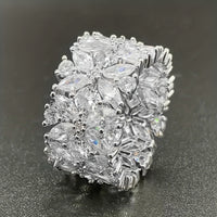 Stylish Wide Zirconia Floral Cluster Diamond Ring
