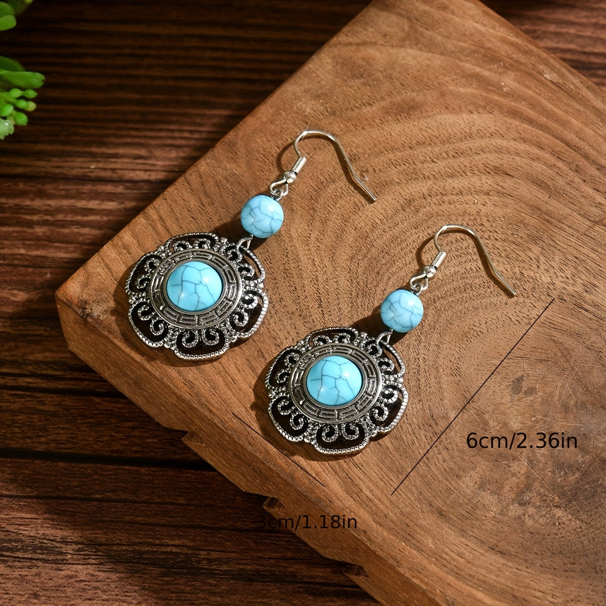 Bohemian Filigree Flower Shaped Turquoise Drop Earrings