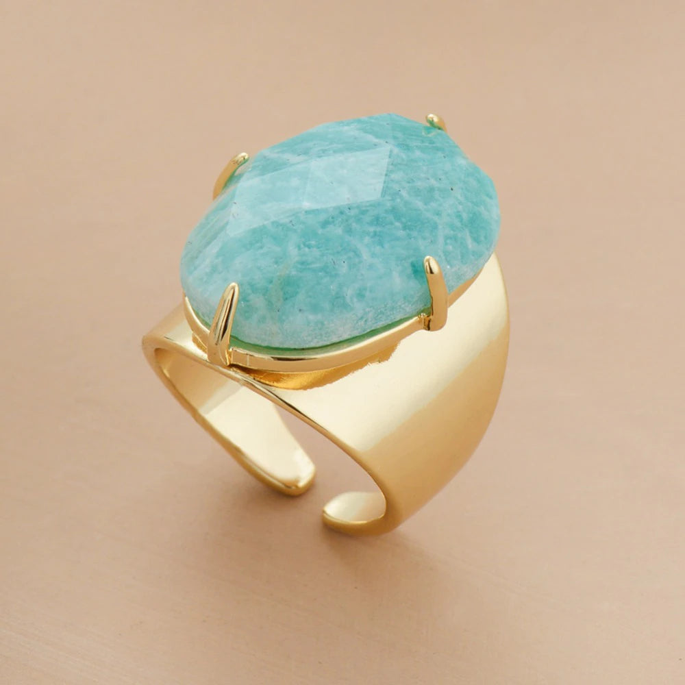 Adjustable Amazonite Statement Band Ring