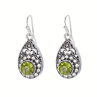 Retro Ethnic Style Water Droplet Green Zirconia Pendant Earrings